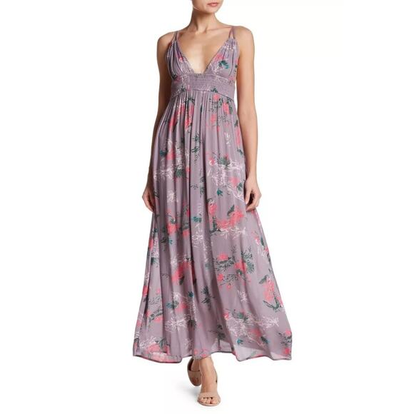 En Creme Dresses & Skirts - In Creme Floral Print Gemini Smocked Tie Shoulder Maxi Dress Sz L